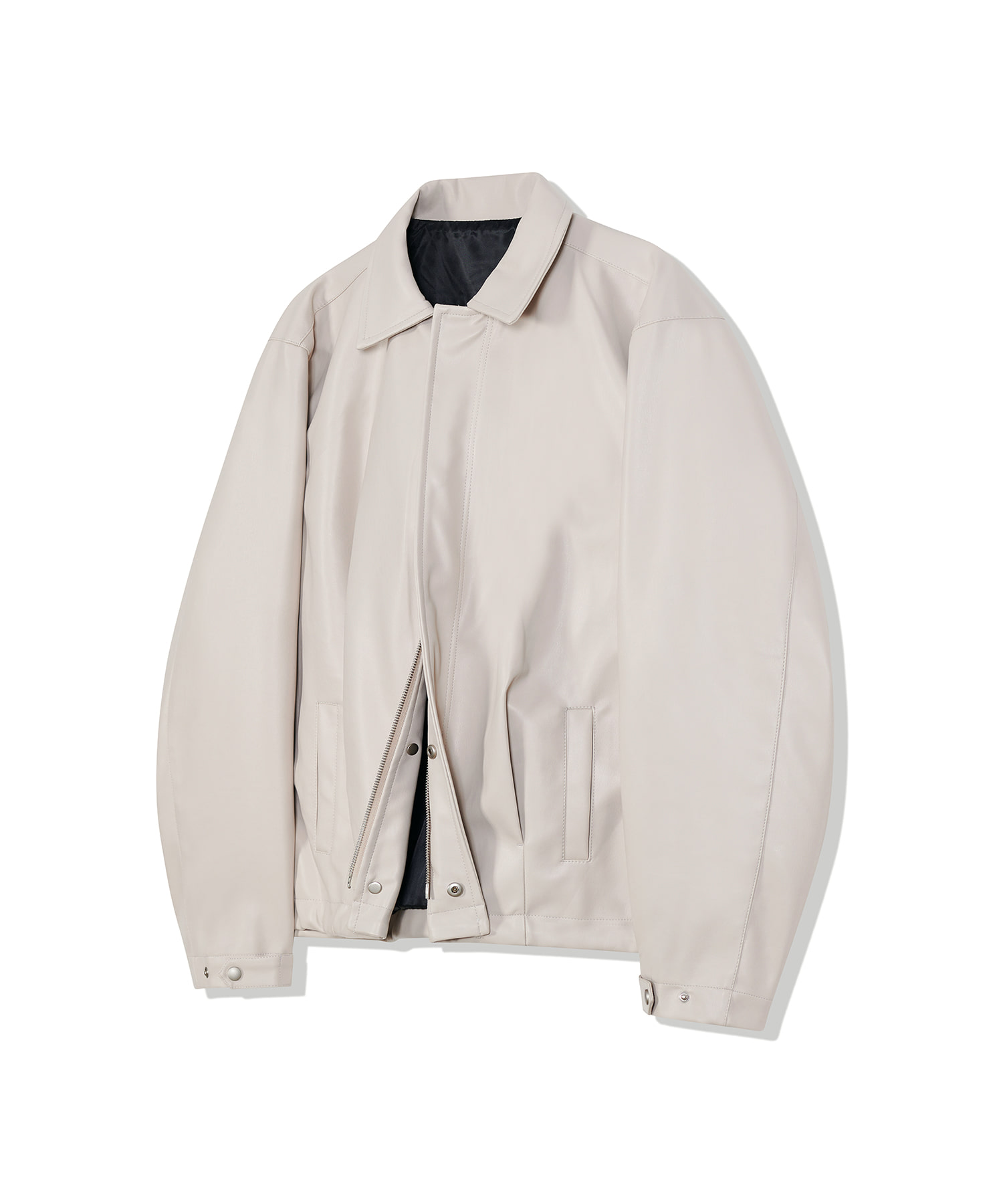 Pin Tuck Collar Leather Jacket Ivory