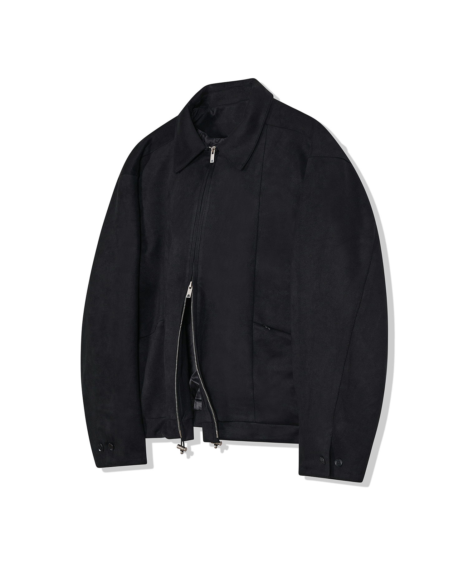 Stitch Single Zipper Suede Jacket Black