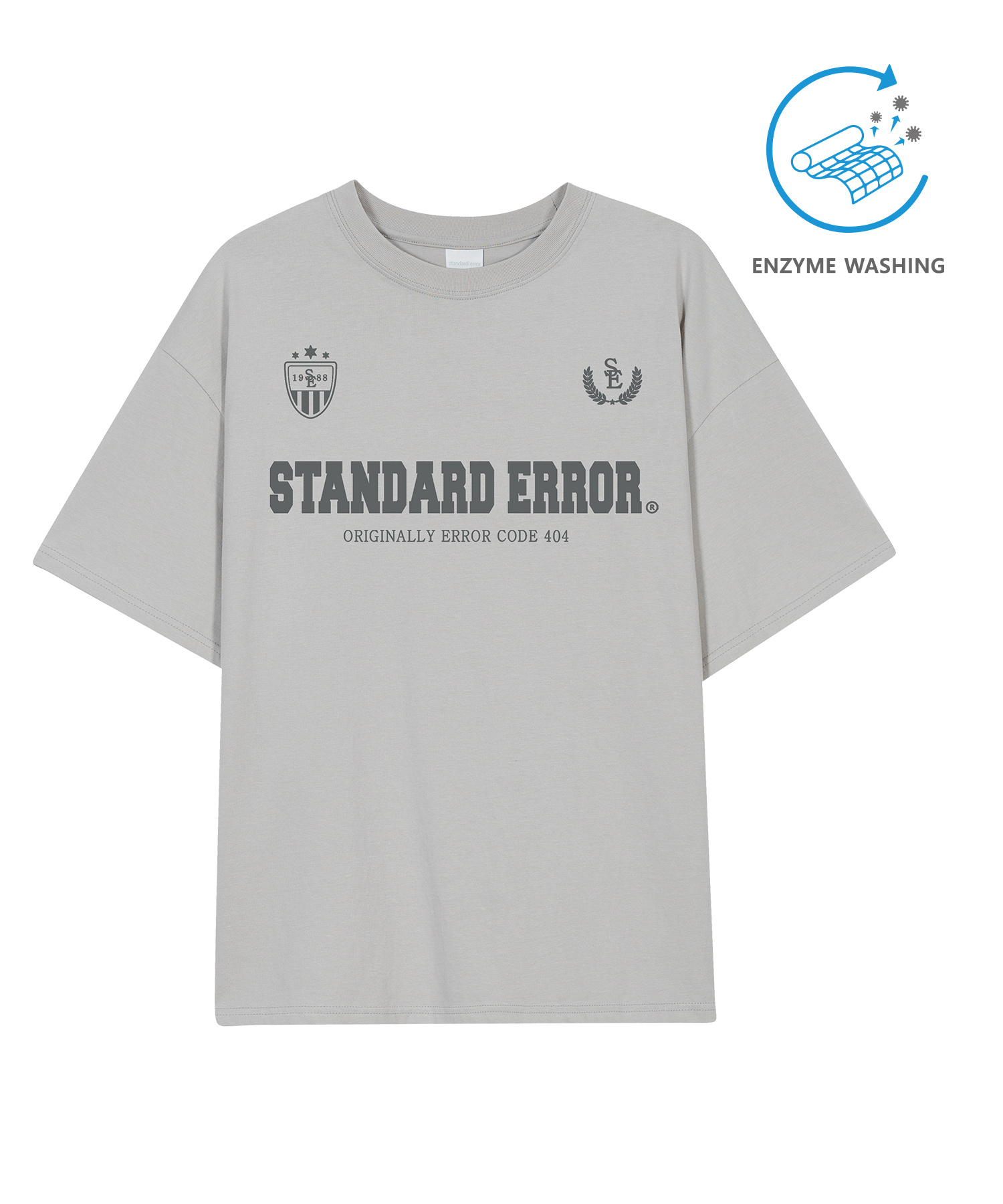 IRT165 [Compact YAN] Enzaim Washing Old School Sporty Emblem Short-sleeved T-shirt Khaki Gray