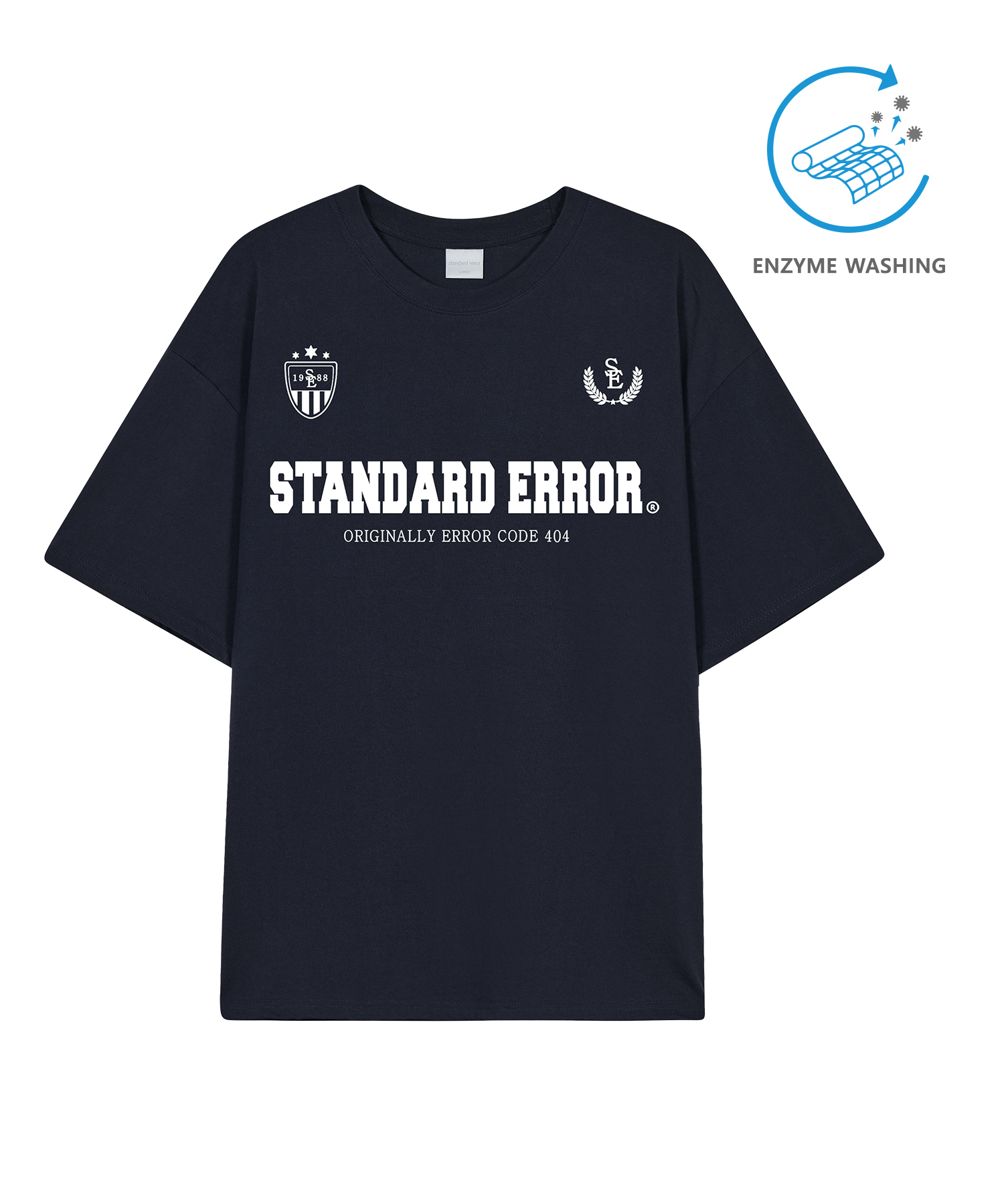 IRT165 [Compact YAN] Enzaim Washing Old School Sporty Emblem Short-sleeved T-shirt Navy