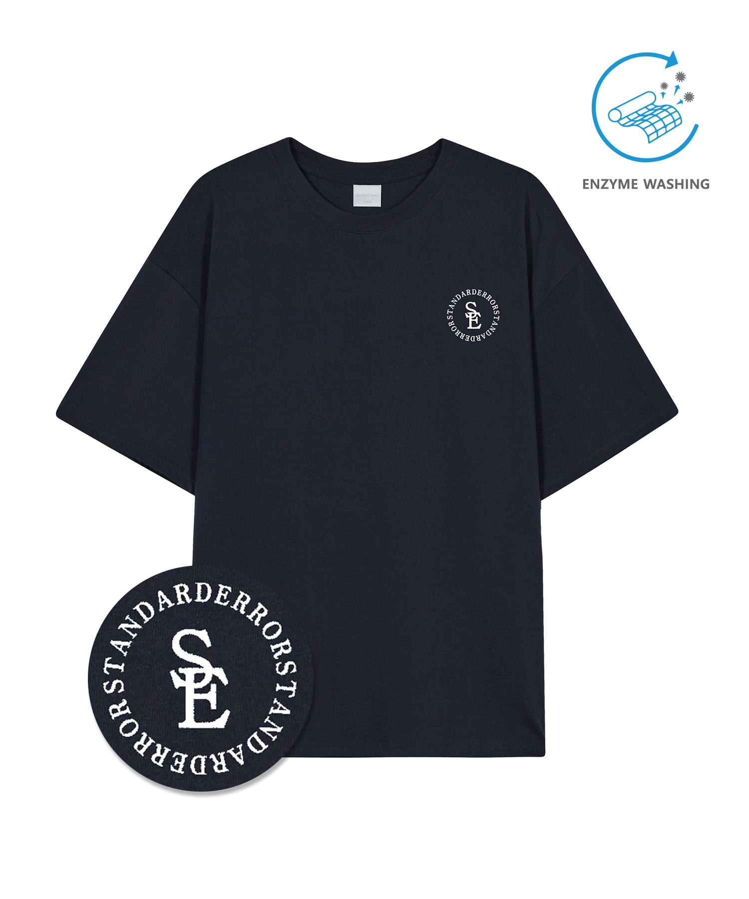 IRT166 [Compact YAN] Enzaim Washing Mini Circle Lettering Short-sleeved T-shirt Navy