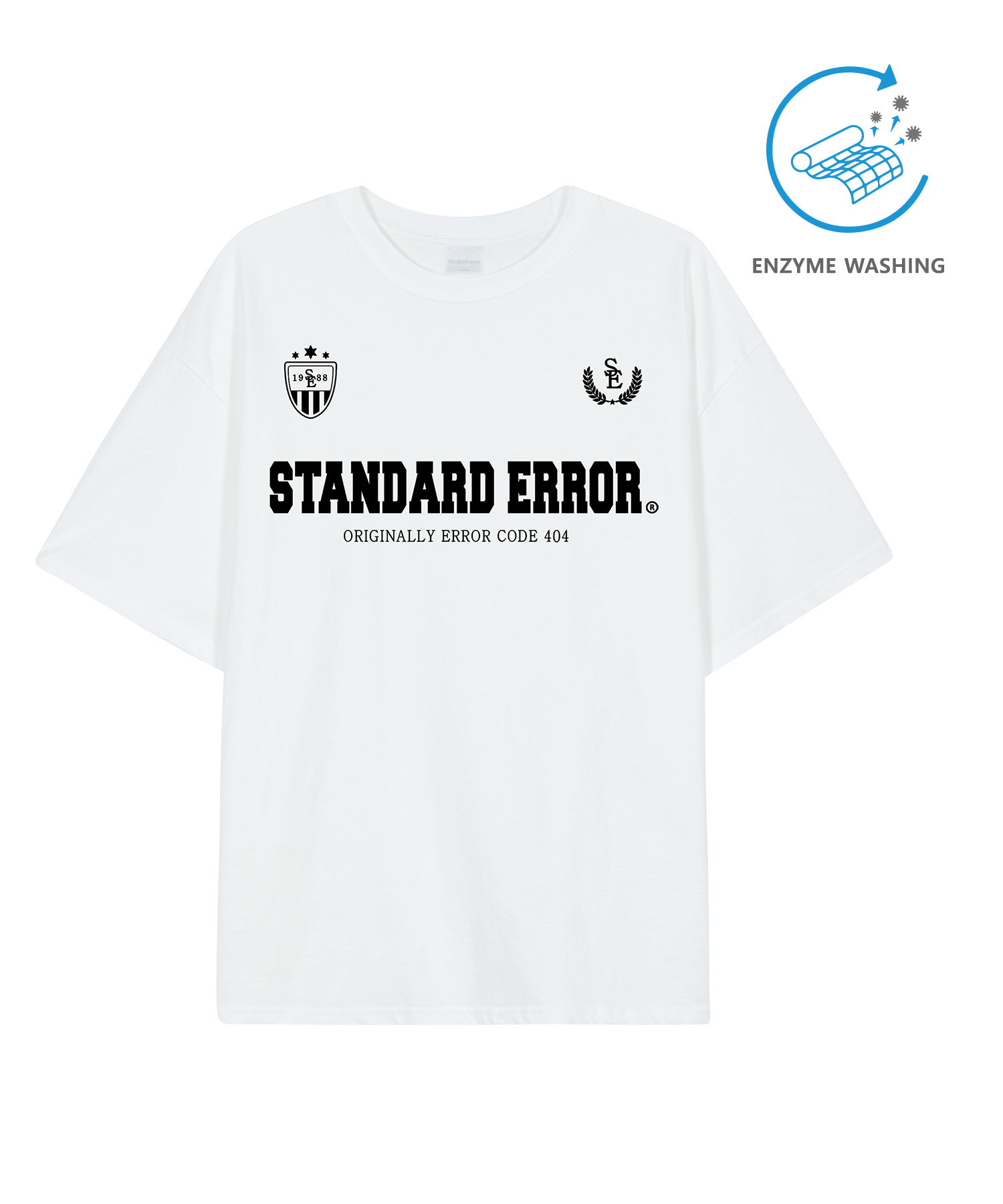 IRT165 [Compact YAN] Enzaim Washing Old School Sporty Emblem Short-sleeved T-shirt White