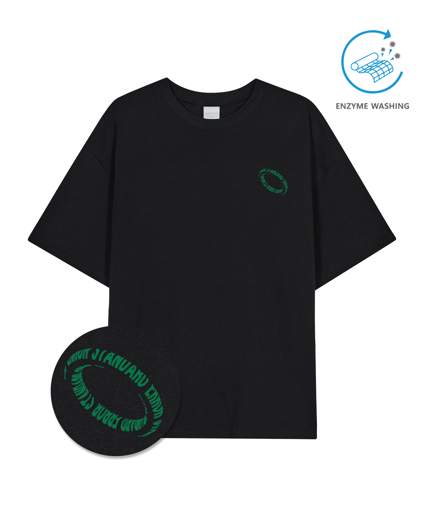 IRT169 [Compact YAN] Enzaim Washing 3D Mini Circle Short-sleeved T-shirt Black