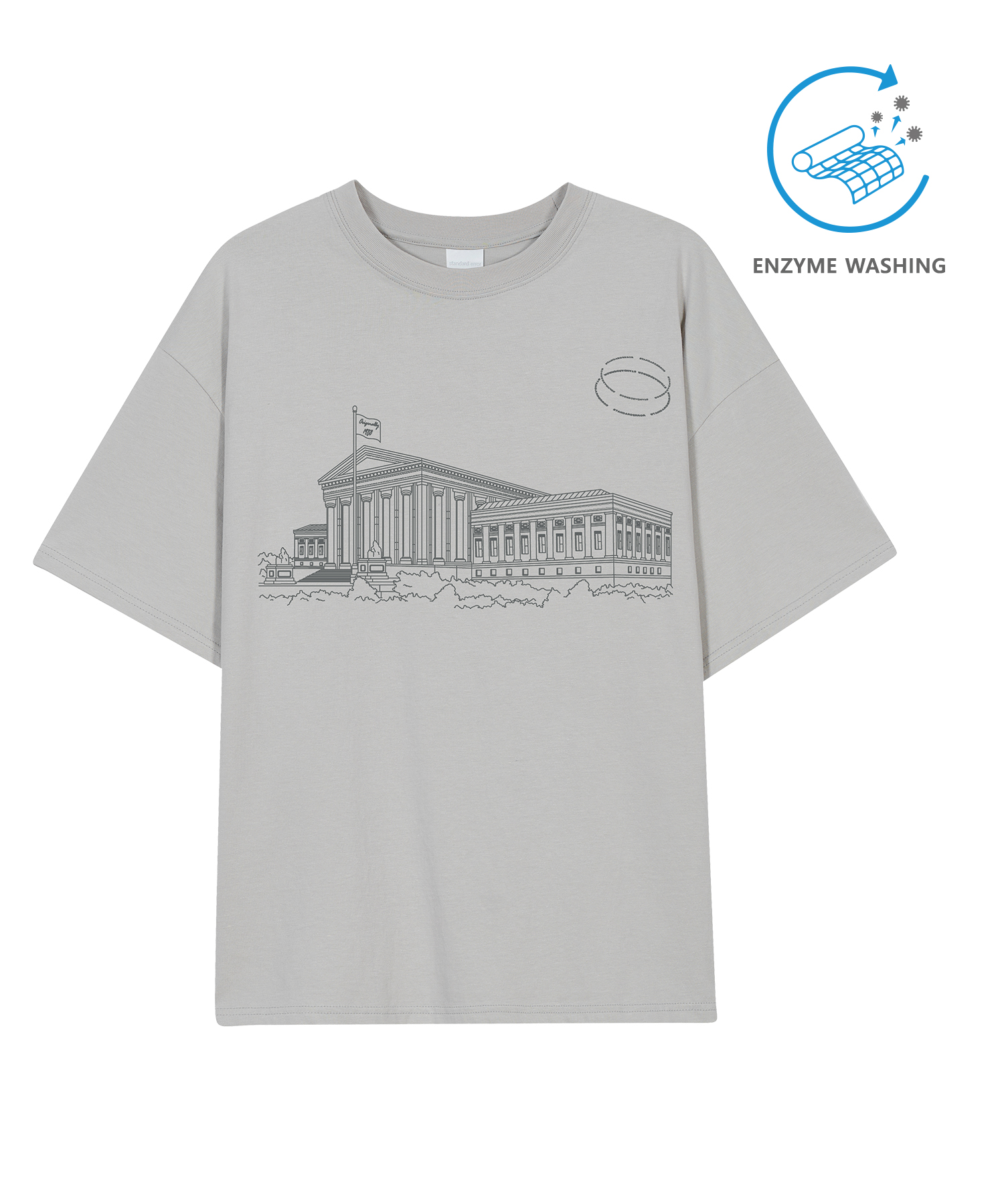 IRT168 [Compact YAN] Enzaim Washing Drawing College Short-sleeved T-shirt Khaki Gray