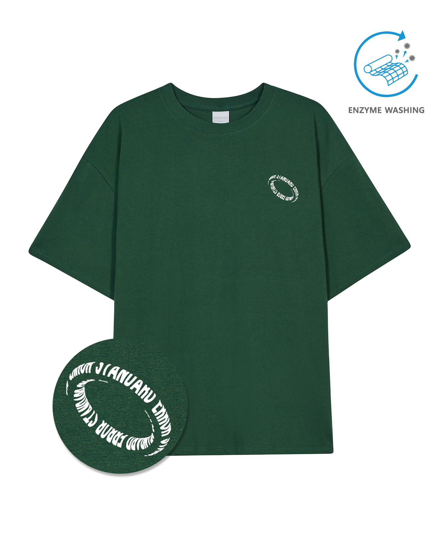 IRT169 [Compact YAN] Enzaim Washing 3D Mini Circle Short-sleeved T-shirt Deep Green