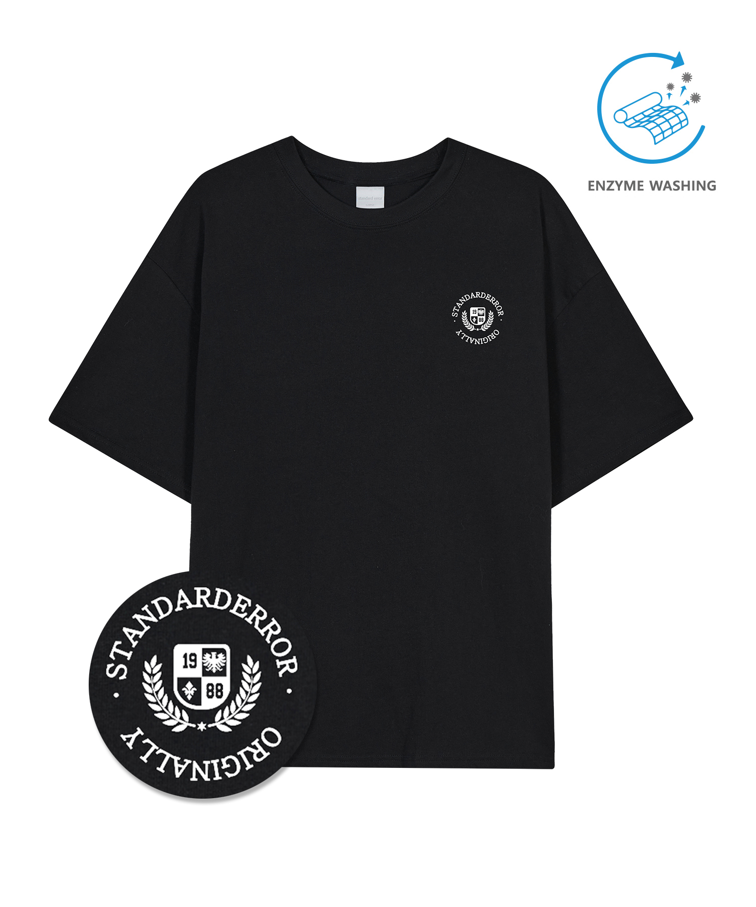 IRT164 [Compact YAN] Enzaim Washing Old School Mini Circle Emblem Short-sleeved T-shirt Black