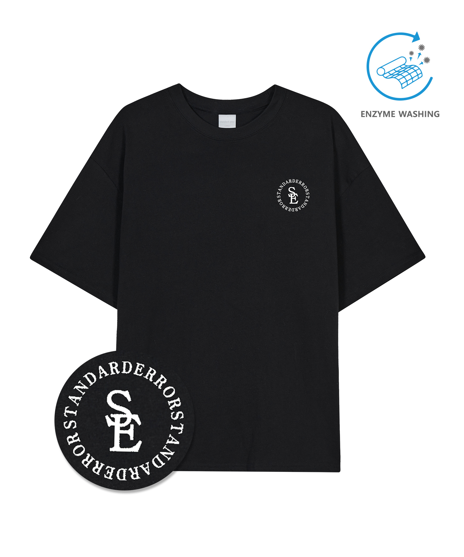 IRT166 [Compact YAN] Enzaim Washing Mini Circle Lettering Short-sleeved T-shirt Black