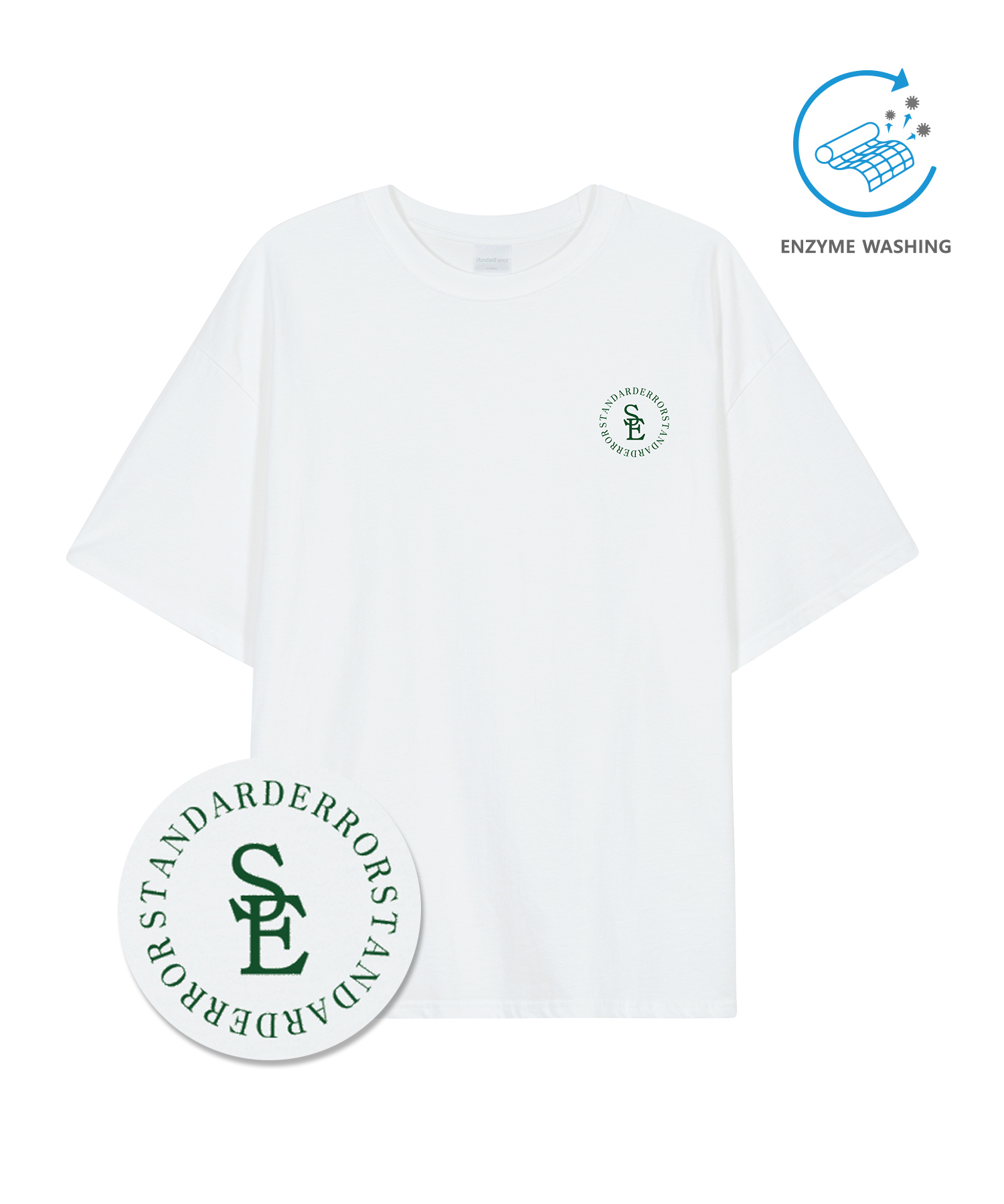 IRT166 [Compact YAN] Enzaim Washing Mini Circle Lettering Short-sleeved T-shirt White