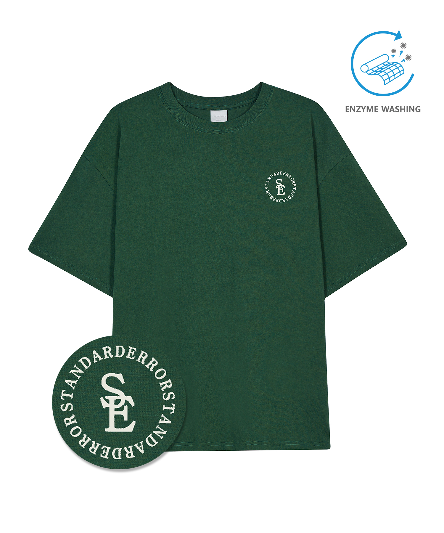 IRT166 [Compact YAN] Enzaim Washing Mini Circle Lettering Short-sleeved T-shirt Deep Green