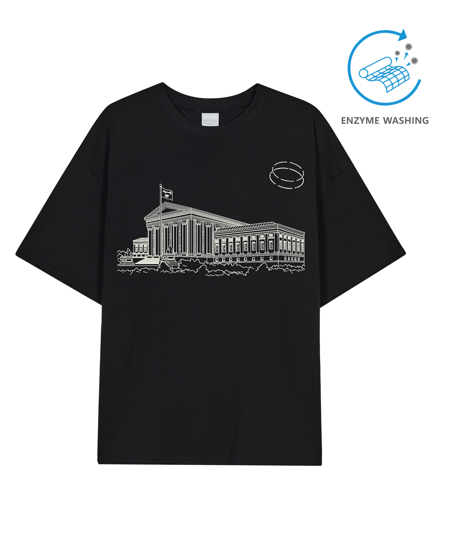 IRT168 [Compact YAN] Enzaim Washing Drawing College Short-sleeved T-shirt  Black