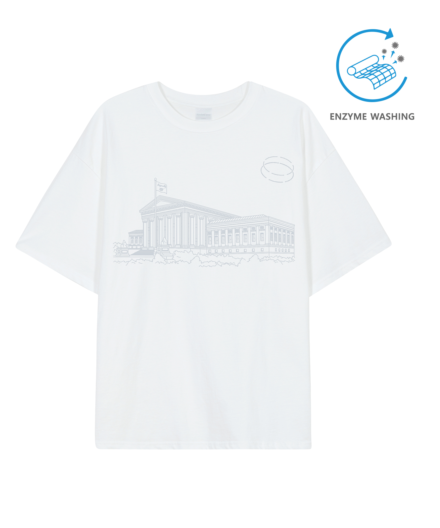 IRT168 [Compact YAN] Enzaim Washing Drawing College Short-sleeved T-shirt White