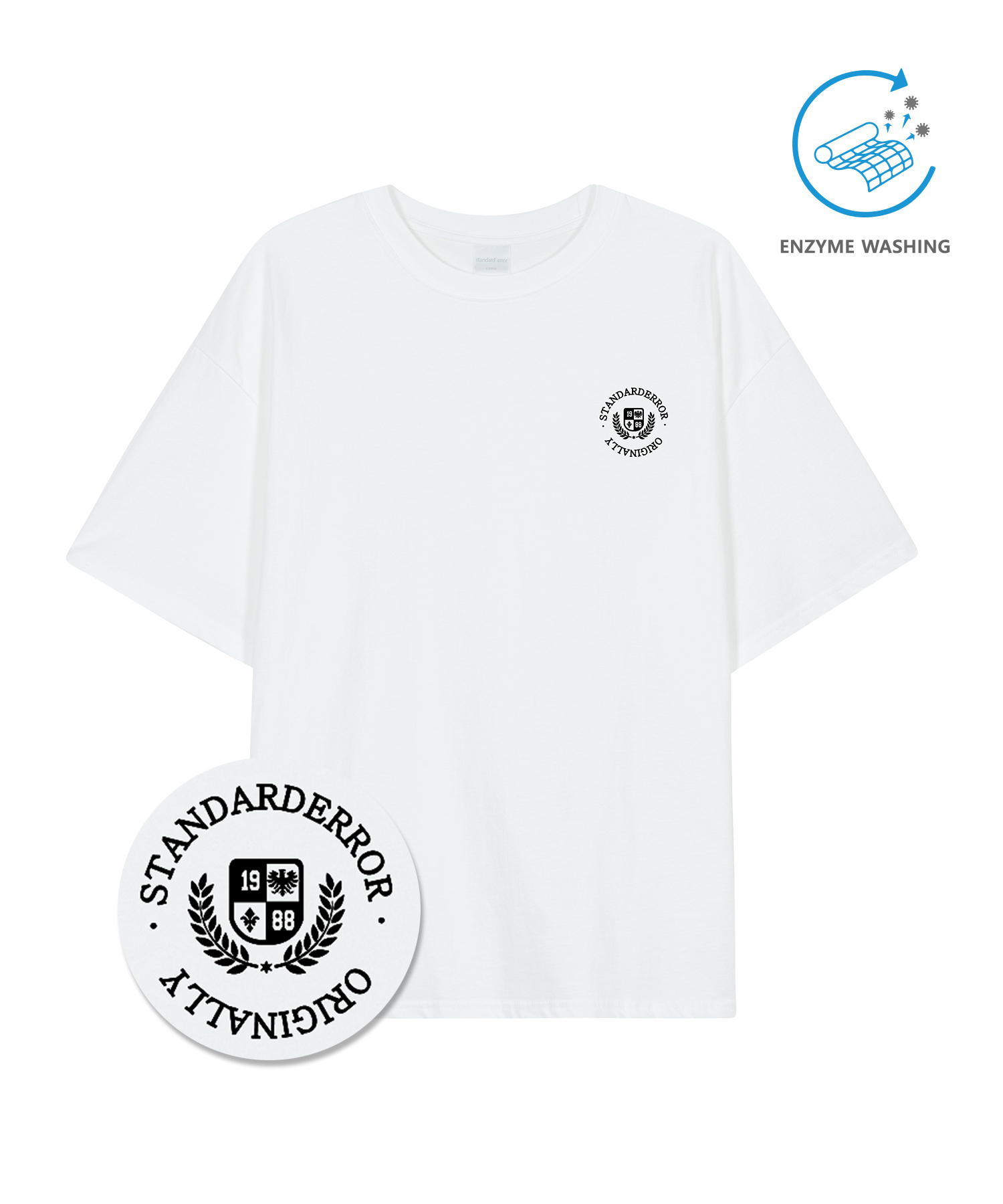 IRT164 [Compact YAN] Enzaim Washing Old School Mini Circle Emblem Short-sleeved T-shirt White