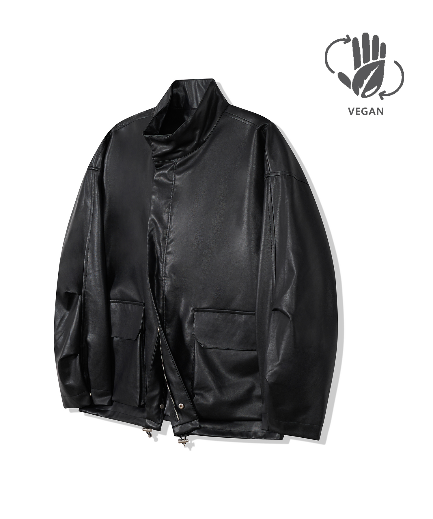 87-STAN016 [Vegan Leather] Field Pocket Leather Jacket Black