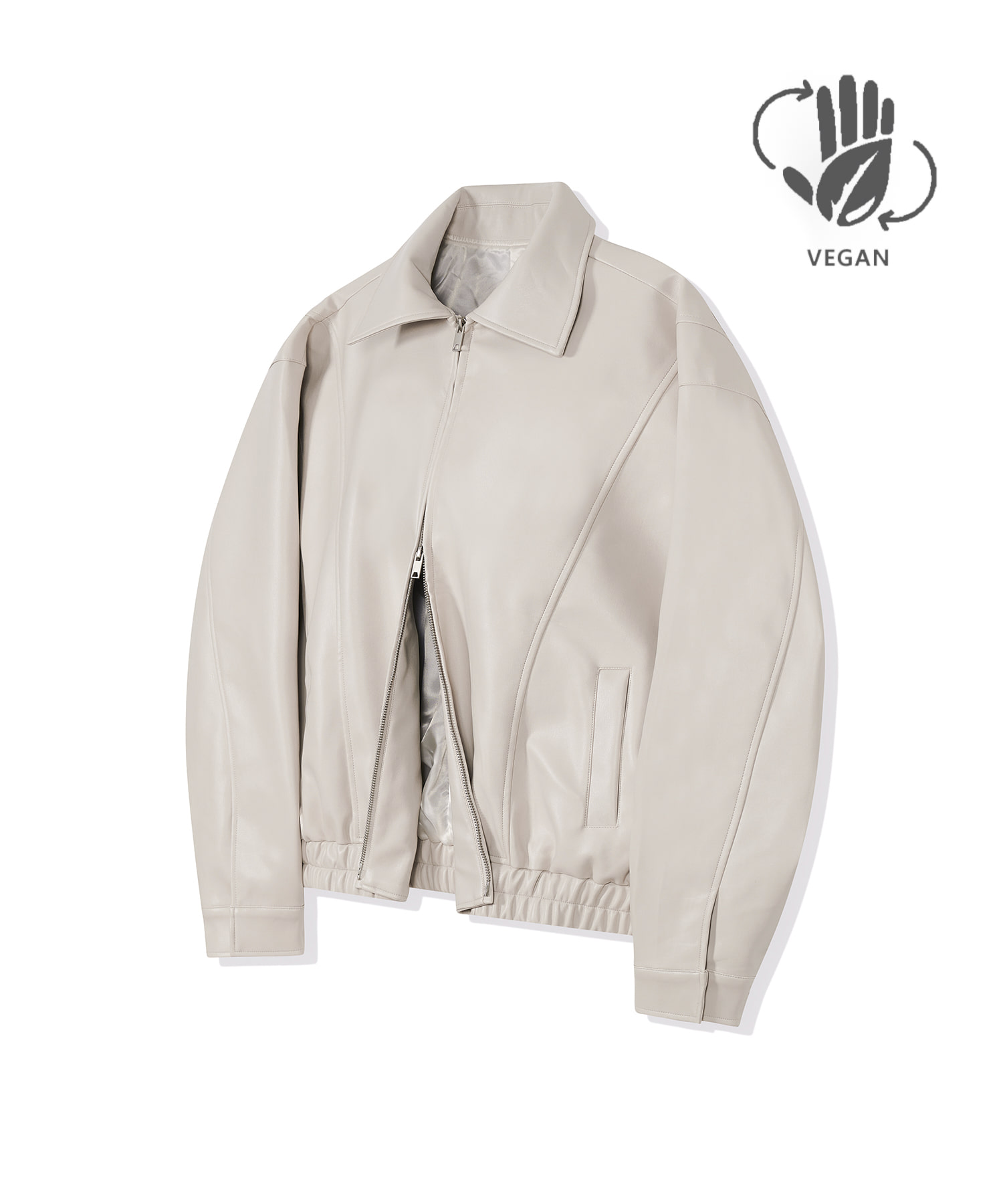 87-STAN018 [Vegan Leather] Curved Blouson Leather Jacket Ivory
