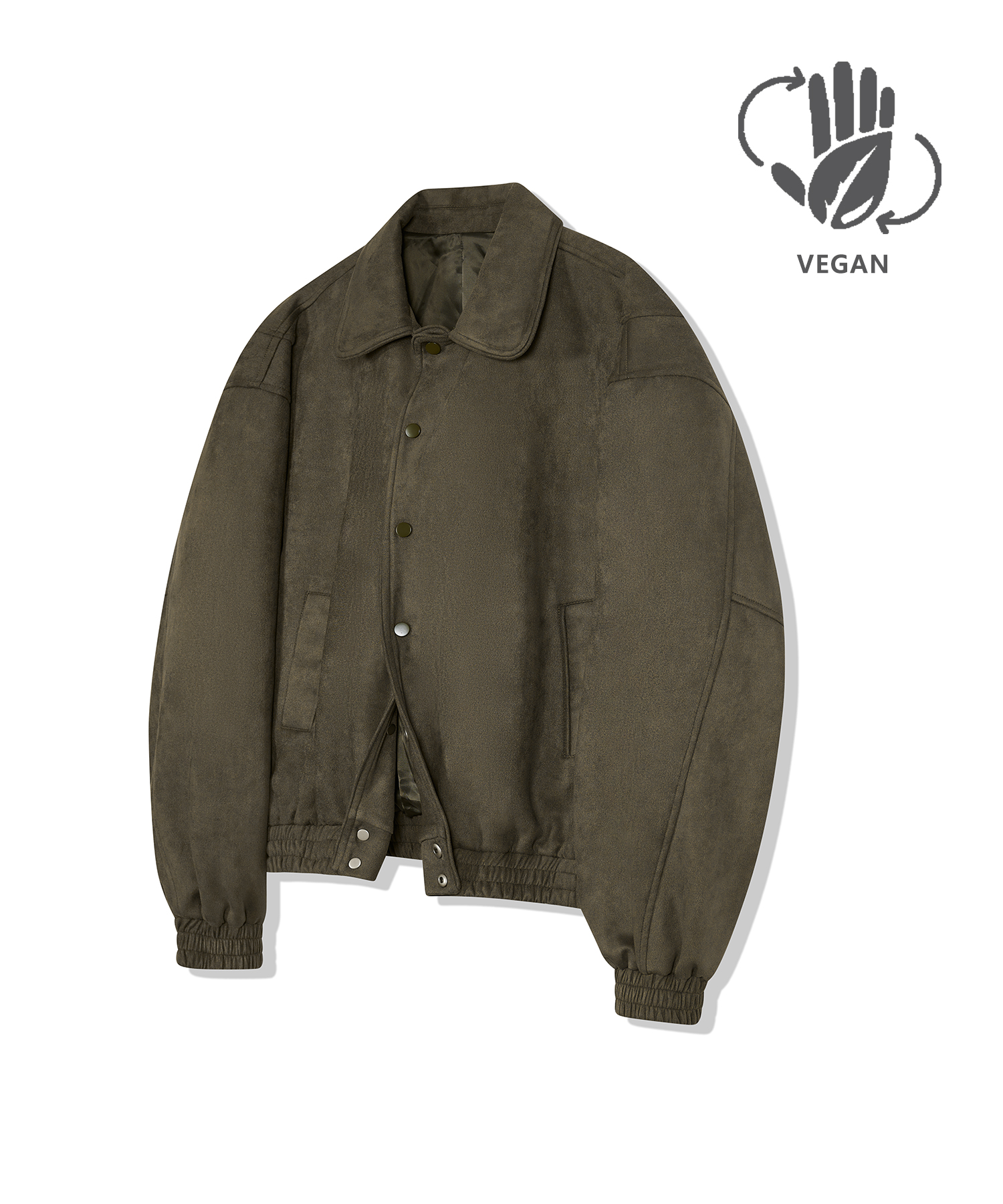 87-STAN031 [Vegan Suede] Bold Stitch Line Varsity Suede Jacket Khaki