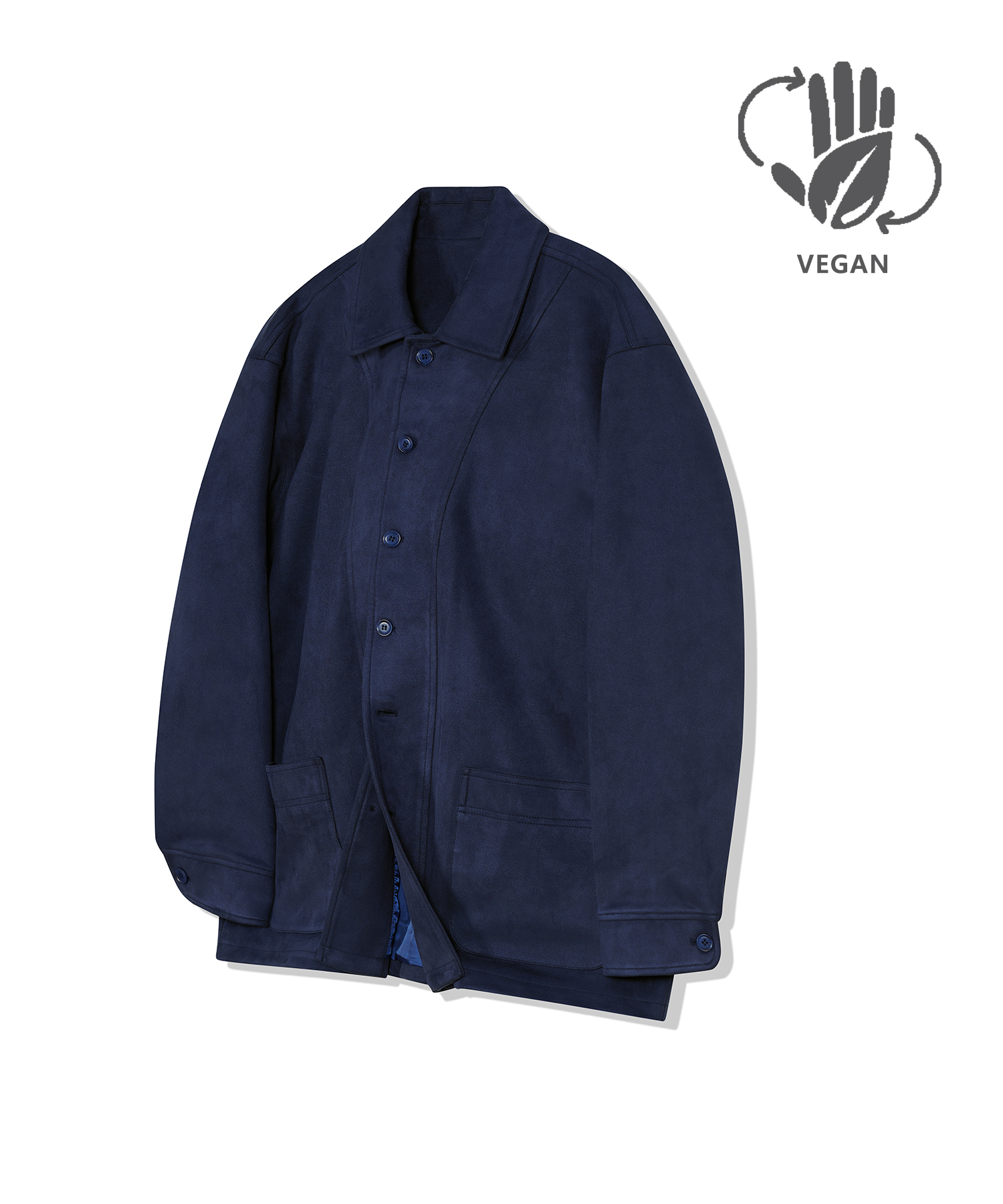 87-STAN033 [Vegan Suede] Bold Y-Stitch Suede Jacket Navy