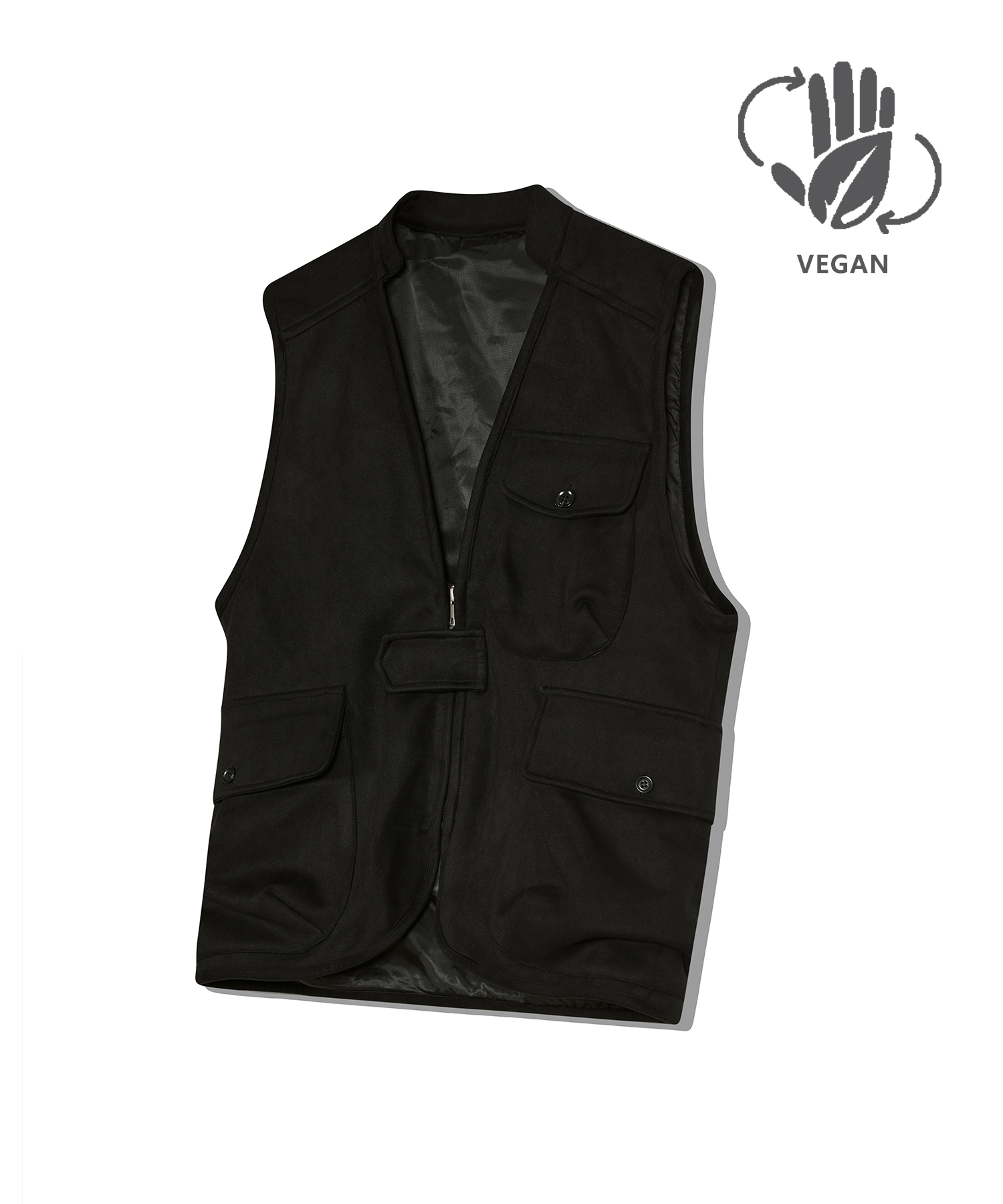 87-STAN025 [Vegan Suede] Multi Pocket Suede Vest Black