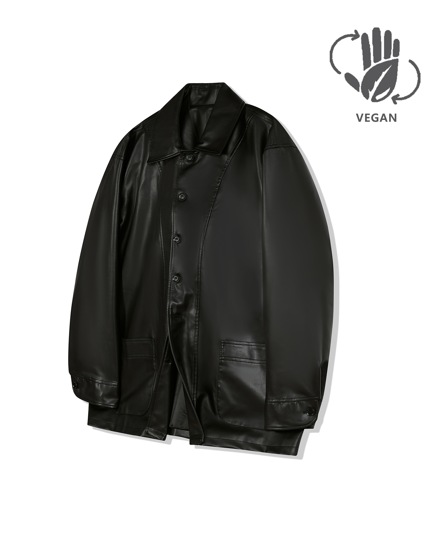 87-STAN032 [Vegan Leather] Bold Y-Stitch Leather Jacket Black