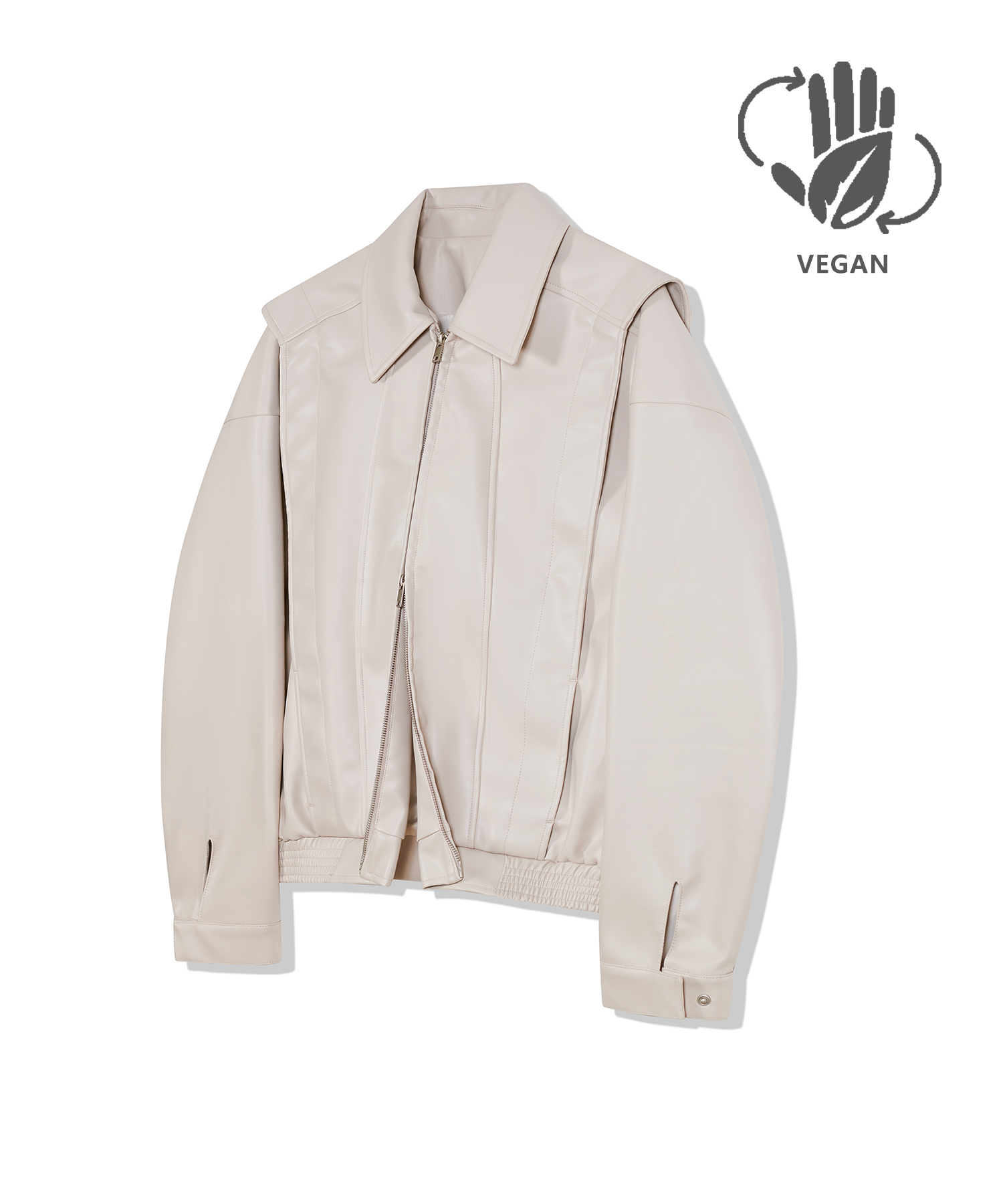 87-STAN028 [Vegan Leather] Multi Placket Leather Jacket Ivory