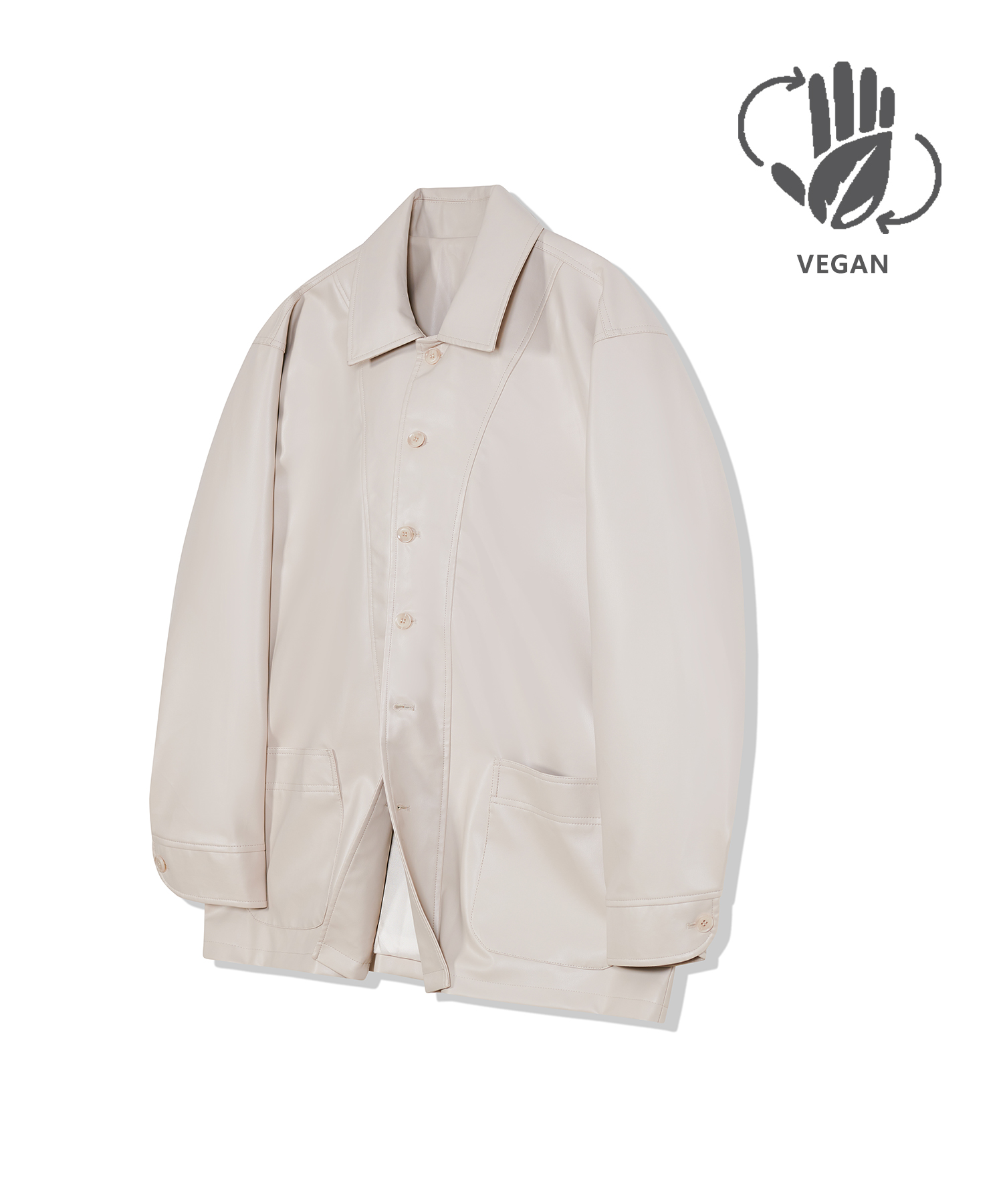 87-STAN032 [Vegan Leather] Bold Y-Stitch Leather Jacket Ivory