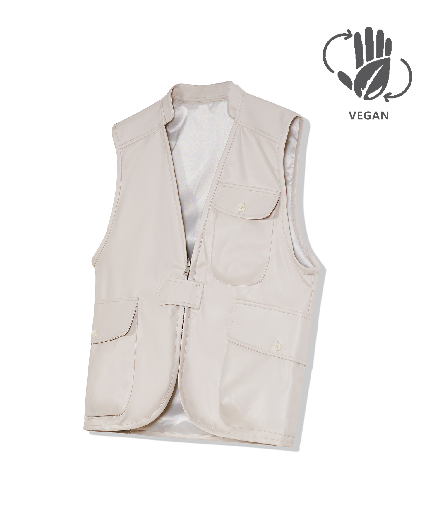 87-STAN024 [Vegan Leather] Multi Pocket Leather Vest Ivory