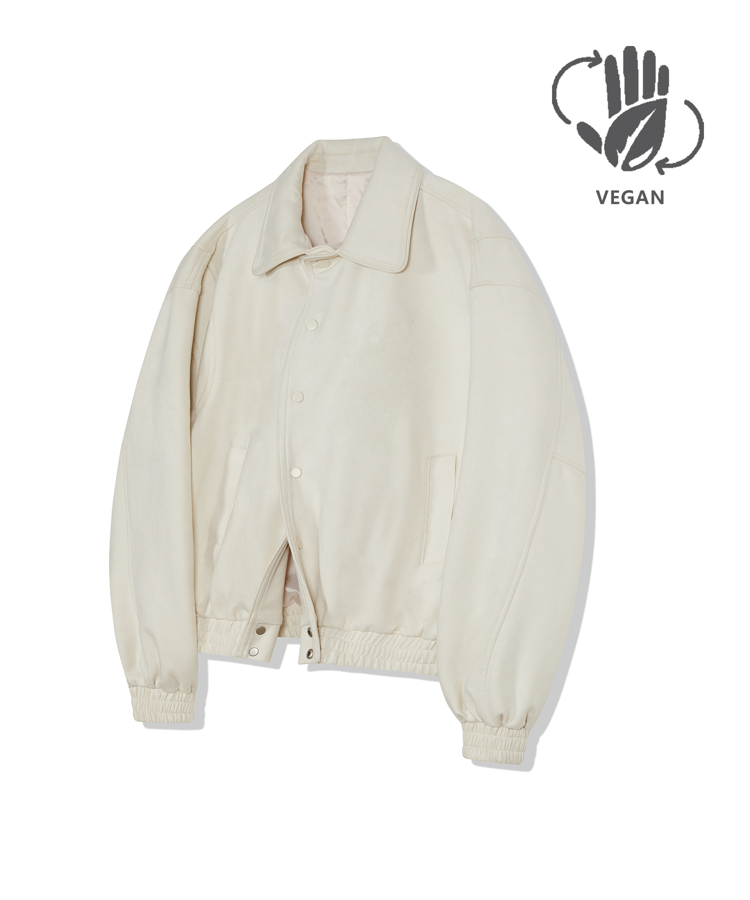 87-STAN031 [Vegan Suede] Bold Stitch Line Varsity Suede Jacket Ivory