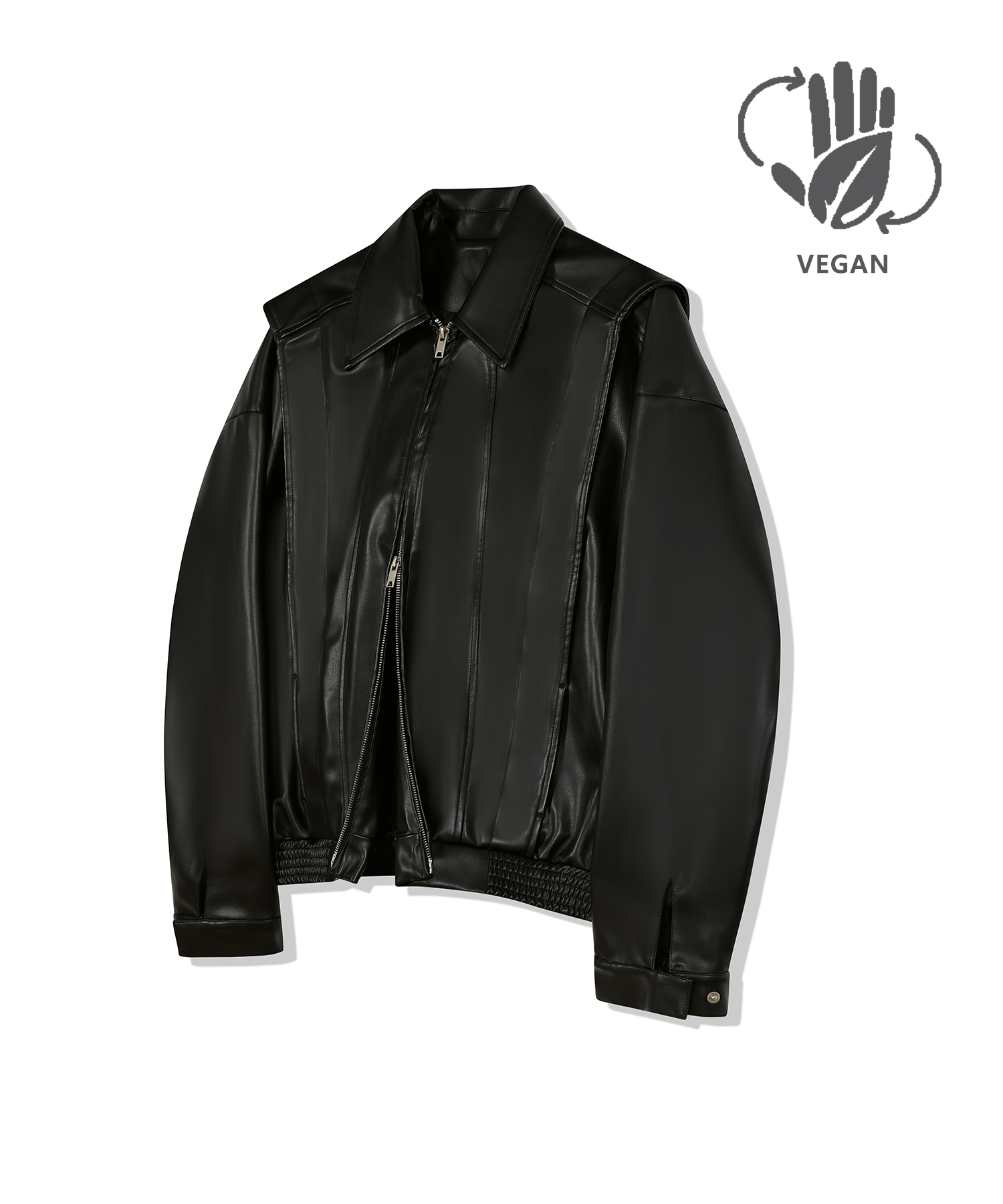 87-STAN028 [Vegan Leather] Multi Placket Leather Jacket Black