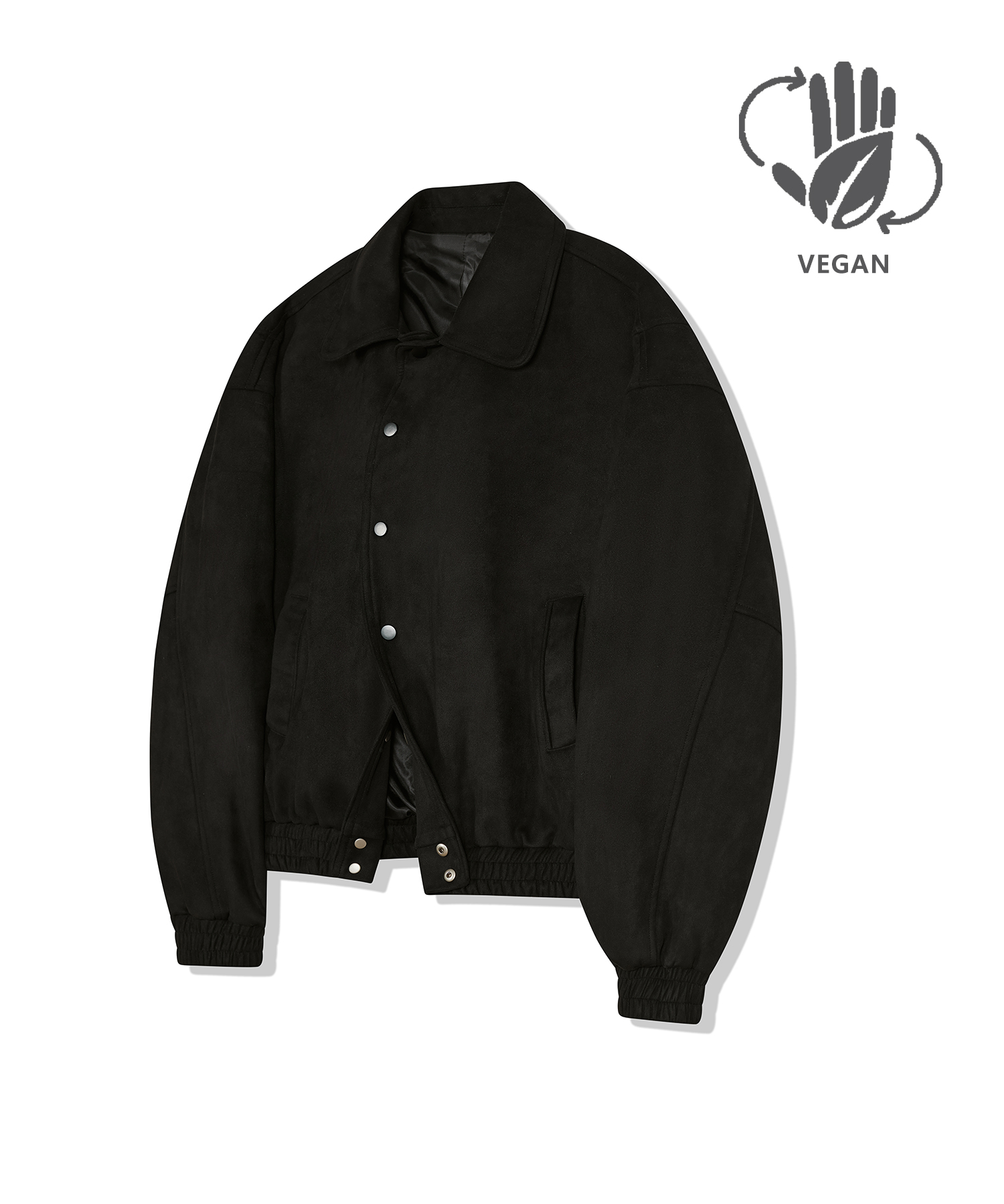 87-STAN031 [Vegan Suede] Bold Stitch Line Varsity Suede Jacket Black