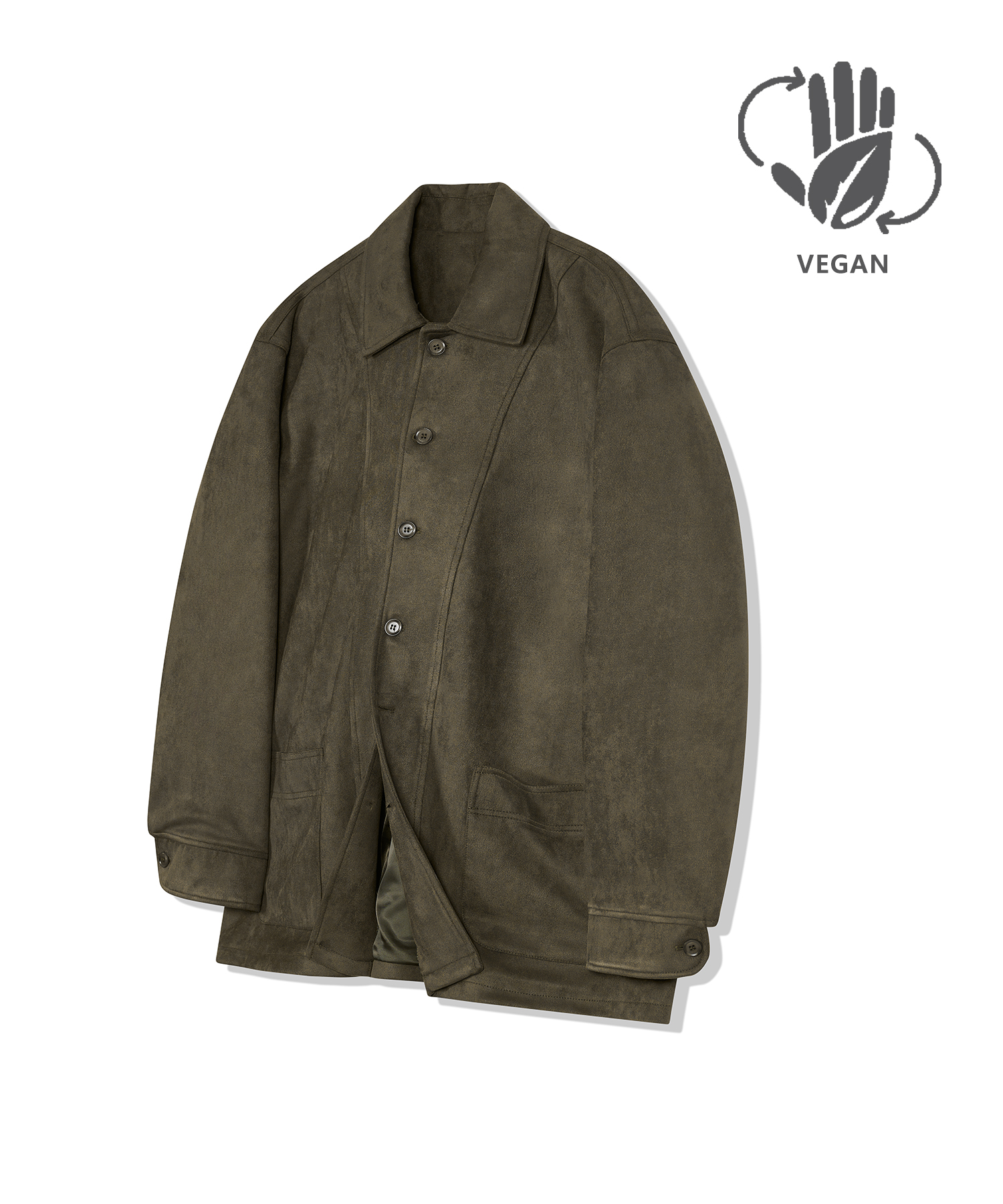 87-STAN033 [Vegan Suede] Bold Y-Stitch Suede Jacket Khaki