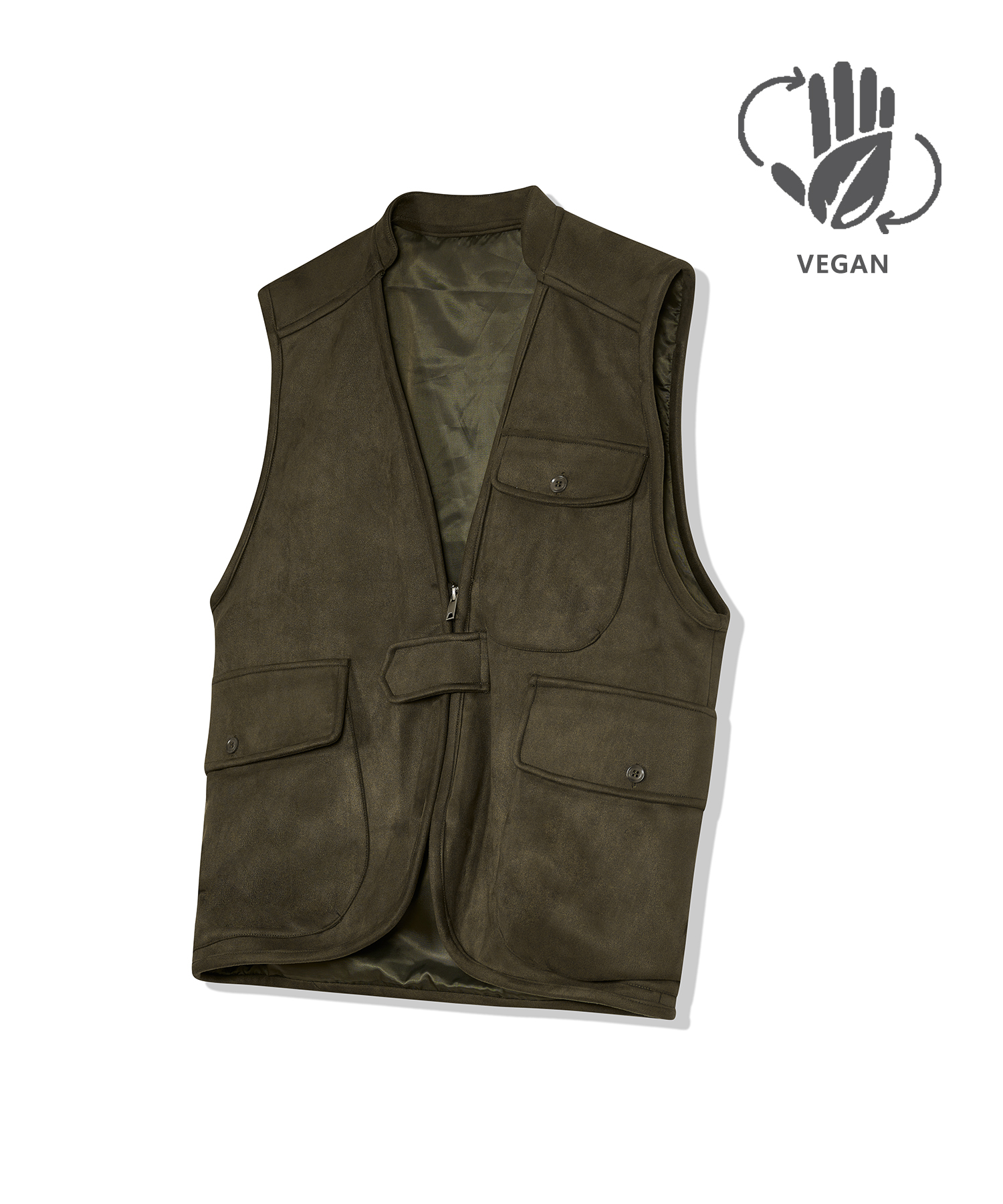 87-STAN025 [Vegan Suede] Multi Pocket Suede Vest Khaki
